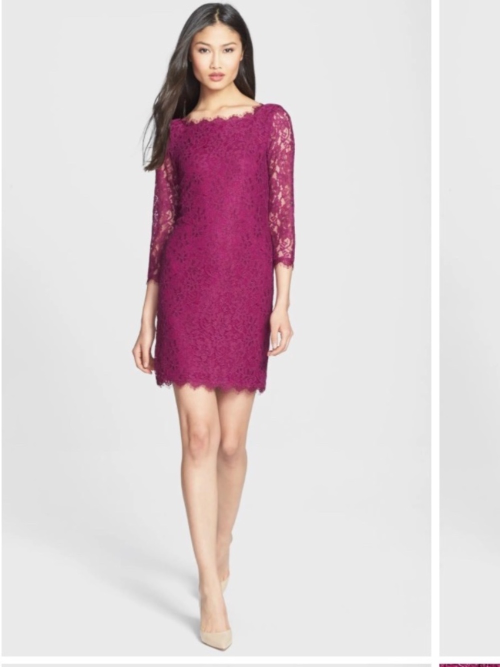 DVF Diane von Furstenberg Zarita Lace Dress - Berry Pink - Size 8
